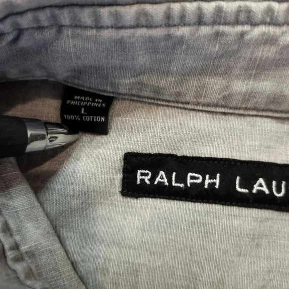 Ralph Lauren Black Label Mens Denim Button Down Shirt Size L Grey - Picture 3 of 10